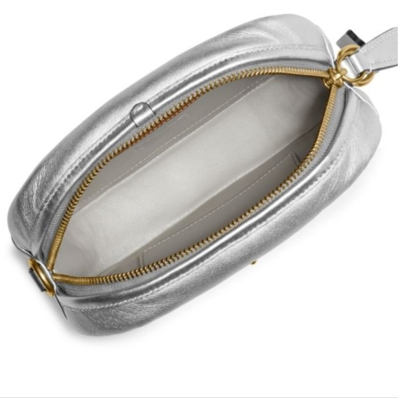 Coach Camera Crossbody Bag Silver Quilted Leather with Chain Strap - Picture 7 of 12